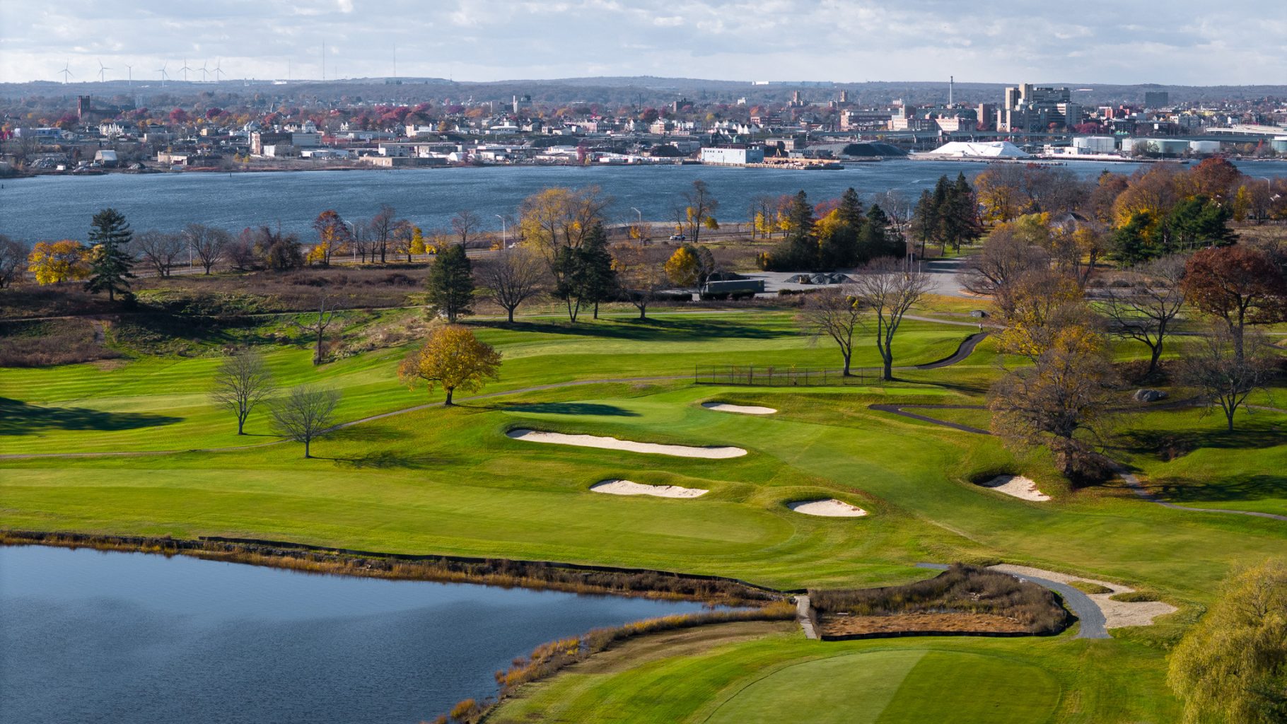 Met Links Golf Course with the Providence city skyline in the background